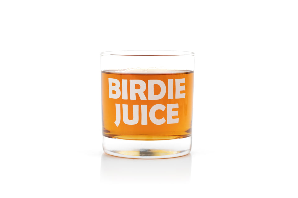"BIRDIE JUICE" GOLF WHISKEY GLASSES - Set of 2 - Bright White Dishwasher Safe Print - Funny Golf Gifts for Men, Women, Dad, Mom, Husband, Wife, Him, Her, Fathers Day, and Christmas coffee chocolate stocking pink basket gun accessories mug mugs gadgets bracelet bag flask bar decor decanter mens down cup stuff ball balls fun bourbon tequila beer cigar womens she skull personalized drinks low ski coin bottle cool bulk bullet ice