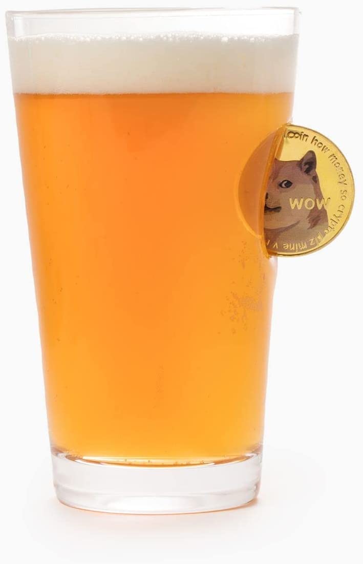 Pint Glass w/ Real Dogecoin - by JEM GLASS - Dogecoin gifts for men and women, unique and funny beer gifts for men, uncle, boss, son, father in law, dad, mom, boyfriend, and science enthusiast - Gemsho Glass