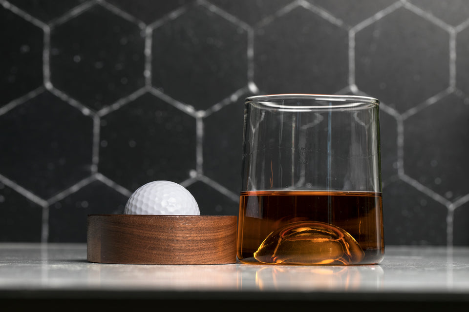 Golf Ball Whiskey Glasses w/ Real Golf Ball in Coaster (Set of 2) | Patent  Pending | Unique & funny gift for men and women golfer | A Great holiday