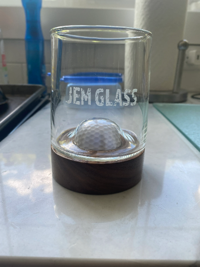 Golf Ball Whiskey Glasses w/ Real Golf Ball in Coaster (Set of 2) | Patent Pending | Unique & funny gift for men and women golfer | A Great holiday, birthday, office, & wedding gift for any occasion - Gemsho Glass